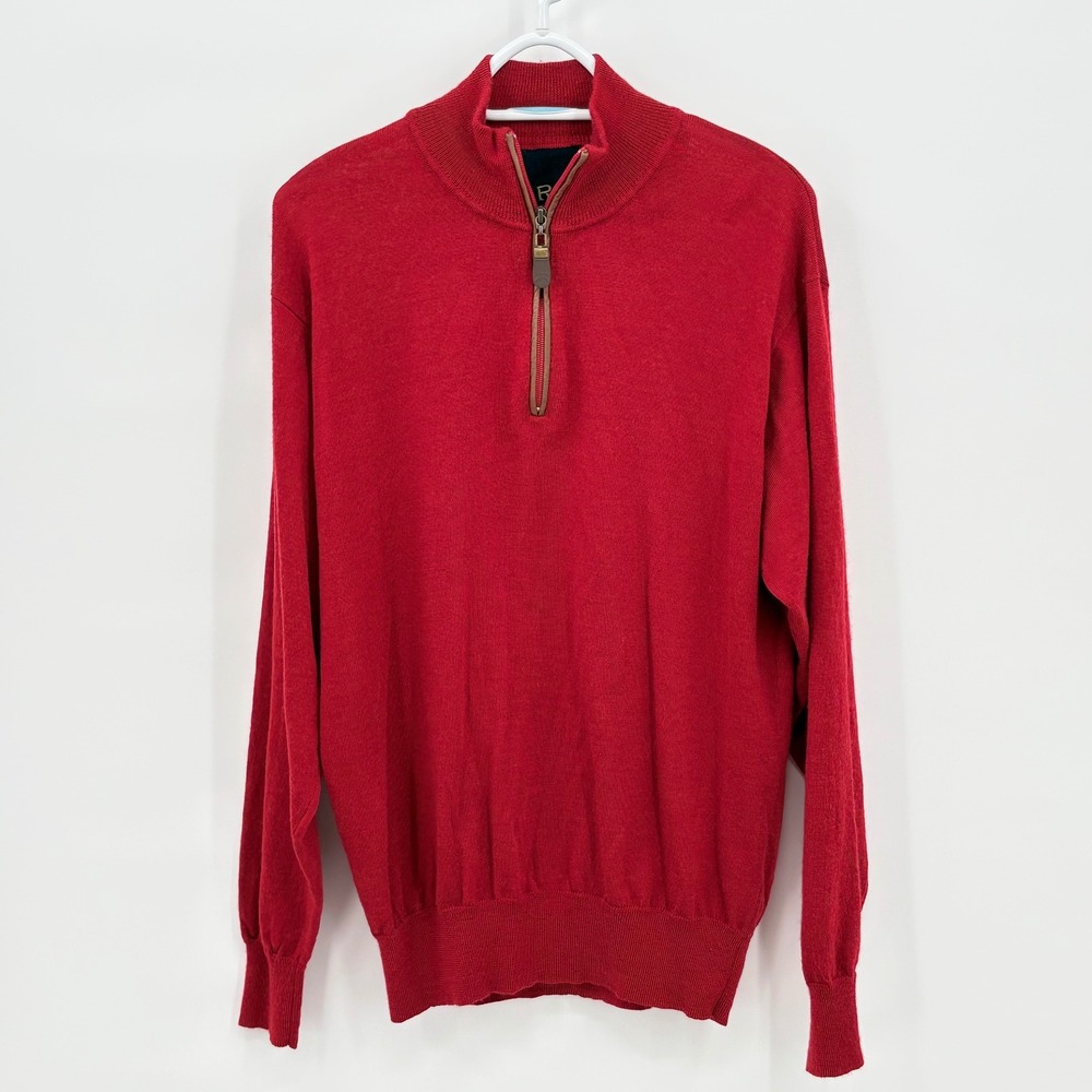 Orvis Mens Quarter Zip Sweater Red 100% Merino Wool Mock Neck Pullover 845512 M
